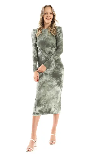 97533 Round Neck Slip On Tie Dye Green Shades Summer Dress
