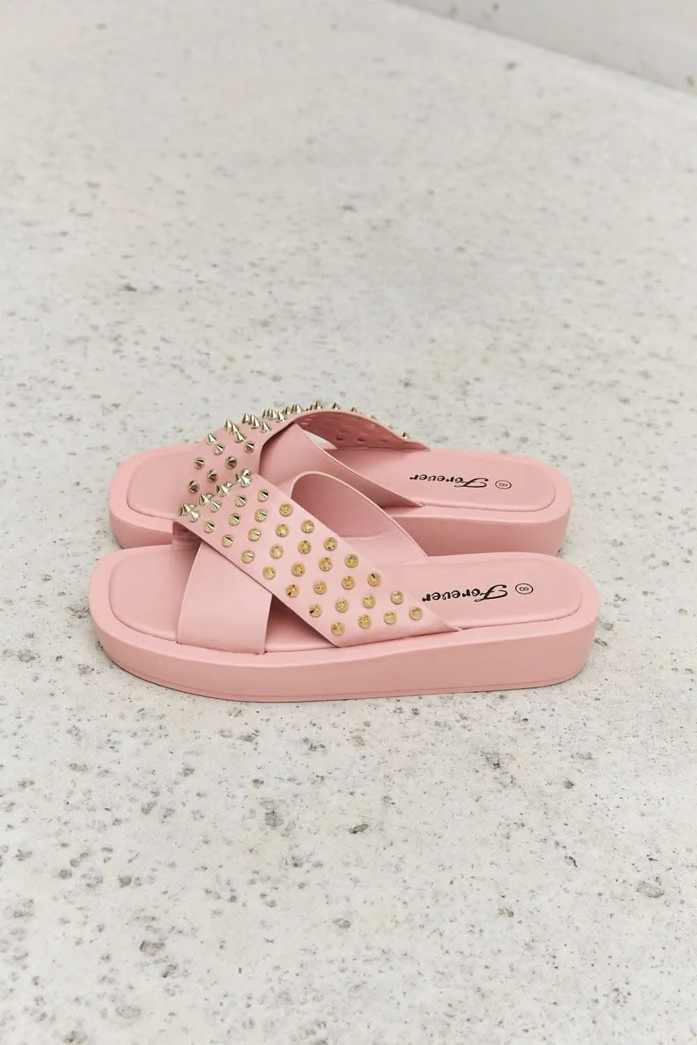 Blush studded cross strap sandals