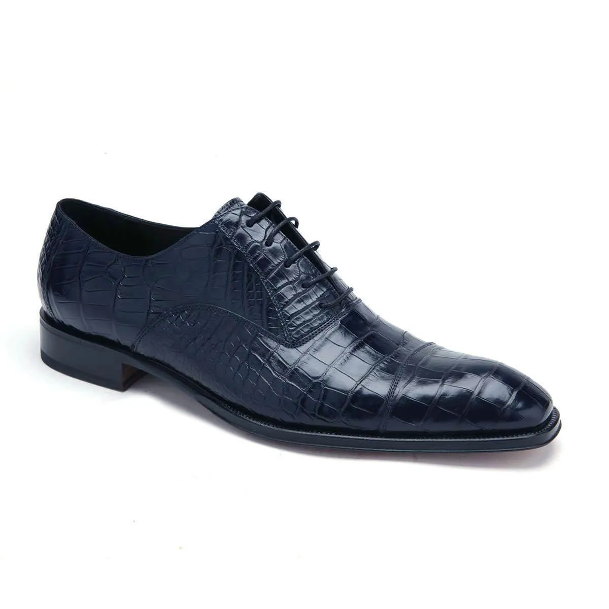 Caporicci Men's Luxury Italian Designer Shoes Navy Blue Alligator Oxfords 1114 (CAP1008-BLU)