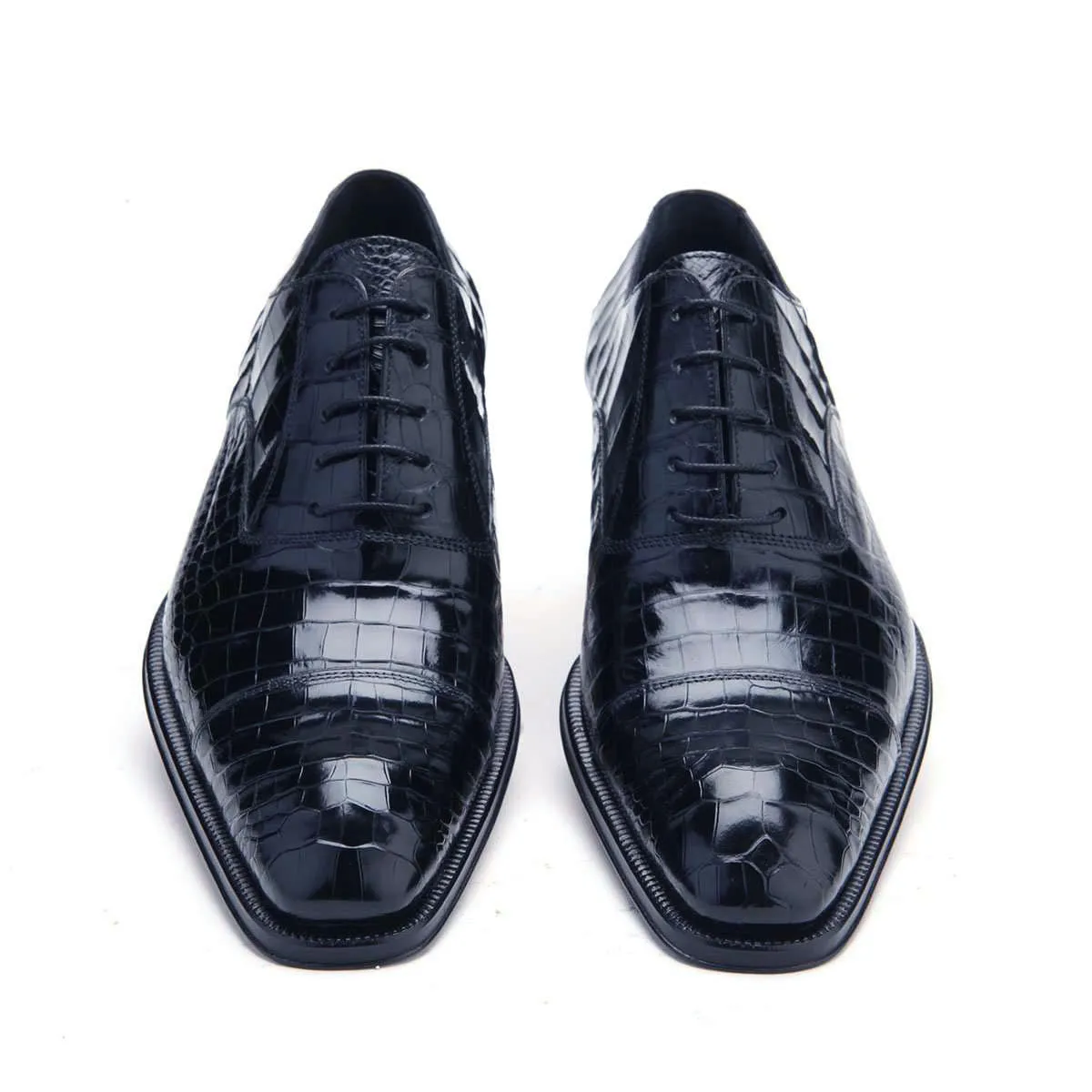 Caporicci Men's Luxury Italian Designer Shoes Navy Blue Alligator Oxfords 1114 (CAP1008-BLU)