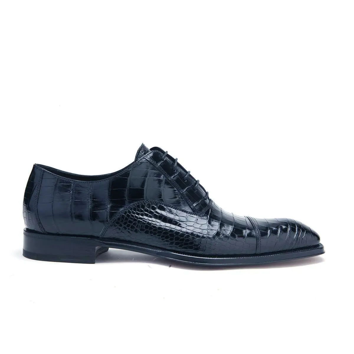 Caporicci Men's Luxury Italian Designer Shoes Navy Blue Alligator Oxfords 1114 (CAP1008-BLU)