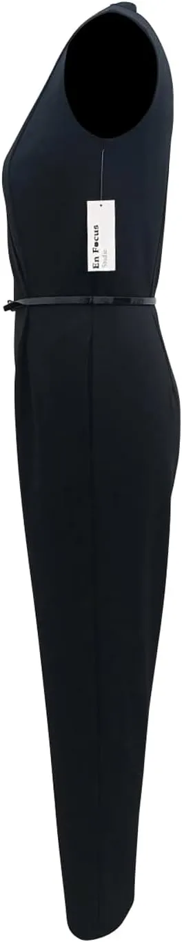 Chic wide shoulder rhinestone belt scuba jumpsuit