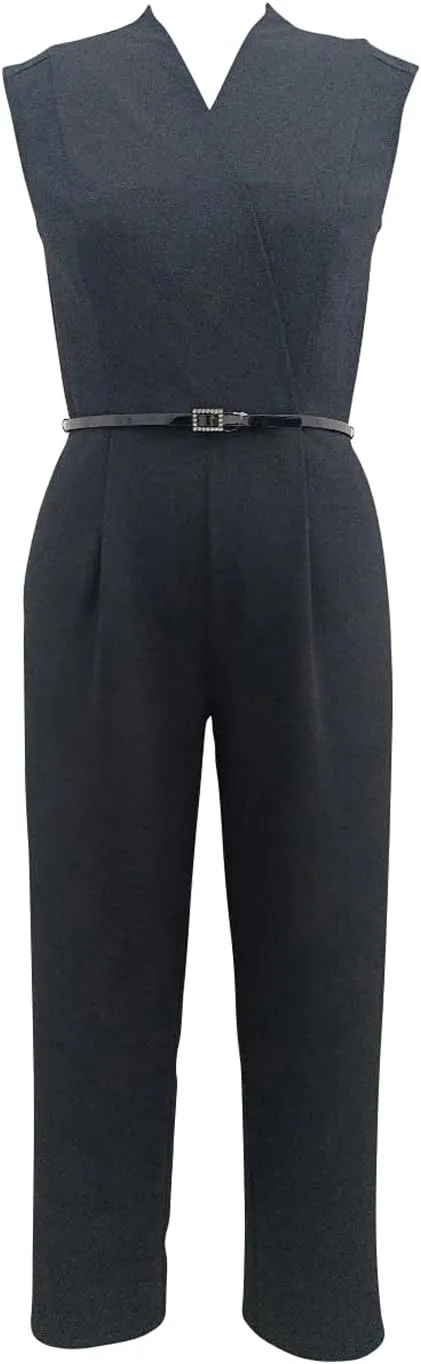 Chic wide shoulder rhinestone belt scuba jumpsuit