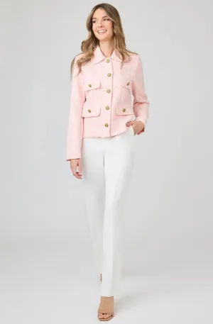 Cropped Sequin Tweed Jacket with Gold Buttons