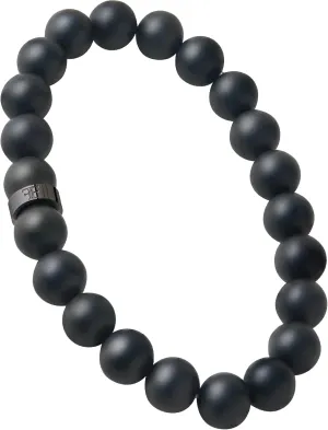 Forge & Foundry Mens Matte Black Solid Onyx Beaded Bracelet | Polished 18K Gold-Plated, Polished Stainless Steel or Polished Black Signature Bead Options | Andalus