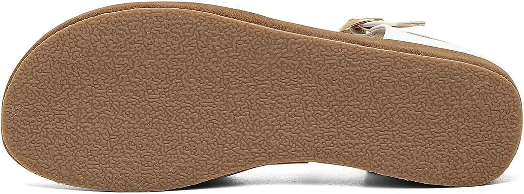 GATUXUS Women's Low Wedge Ankle Strap Buckle Flats Shoes Closed Toe Roman Cage Cusual Flat Sandals