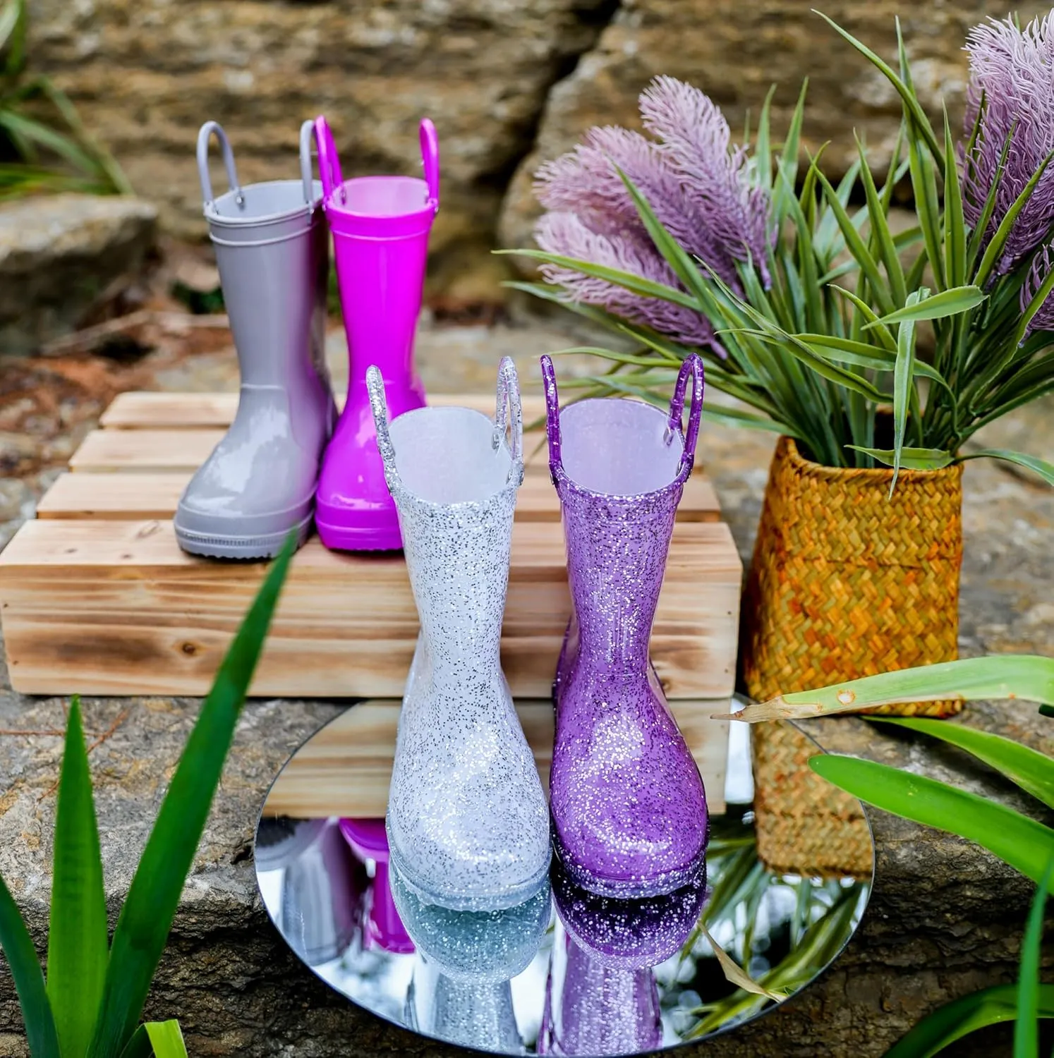 HugRain Toddler Kids Lightweight Adorable Rain Boots