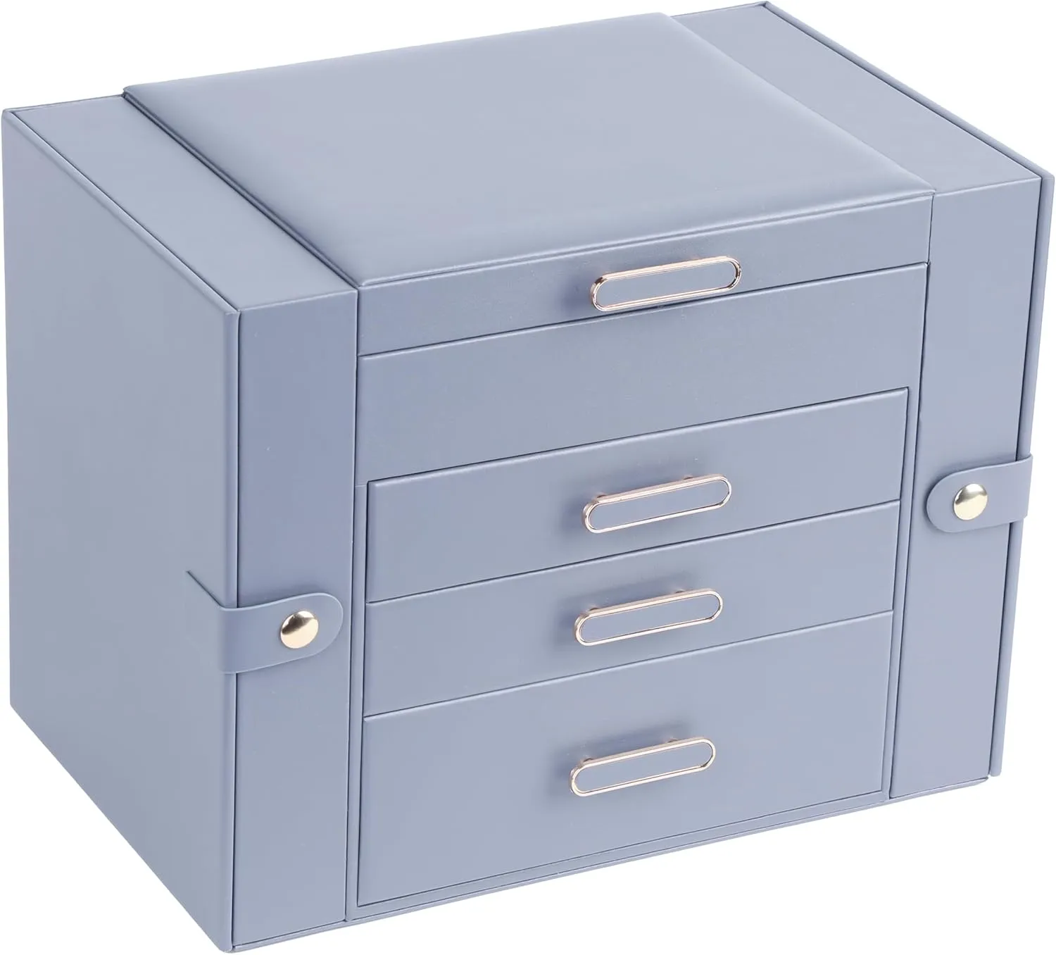Jewelry Boxes for Women, 4 Layer Jewelry Organizer with 2 Doors for Necklaces Hanging and 2 Closet for Earrings Hanging, Large Jewelry Box with Mirror (Grey)