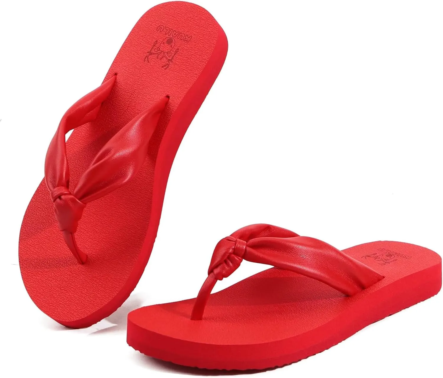 KuaiLu Womens Flip Flops With Arch Support Comfortable Yoga Mat Cushion Thong Leather Sandals for Ladies Fashion Slip On Summer Beach Walking Slides Indoor Outdoor Travel Orthotic Slippers