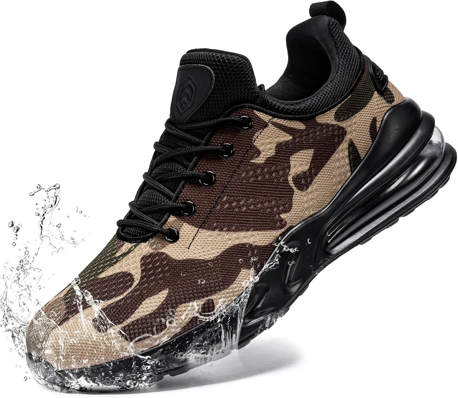 LARNMERN Men Non Slip Work Sneakers Water Resistant Food Service Zapatos Trabajo Antideslizantes Walking Shoes Waterproof Shoes Slip-on, Camo 10.5