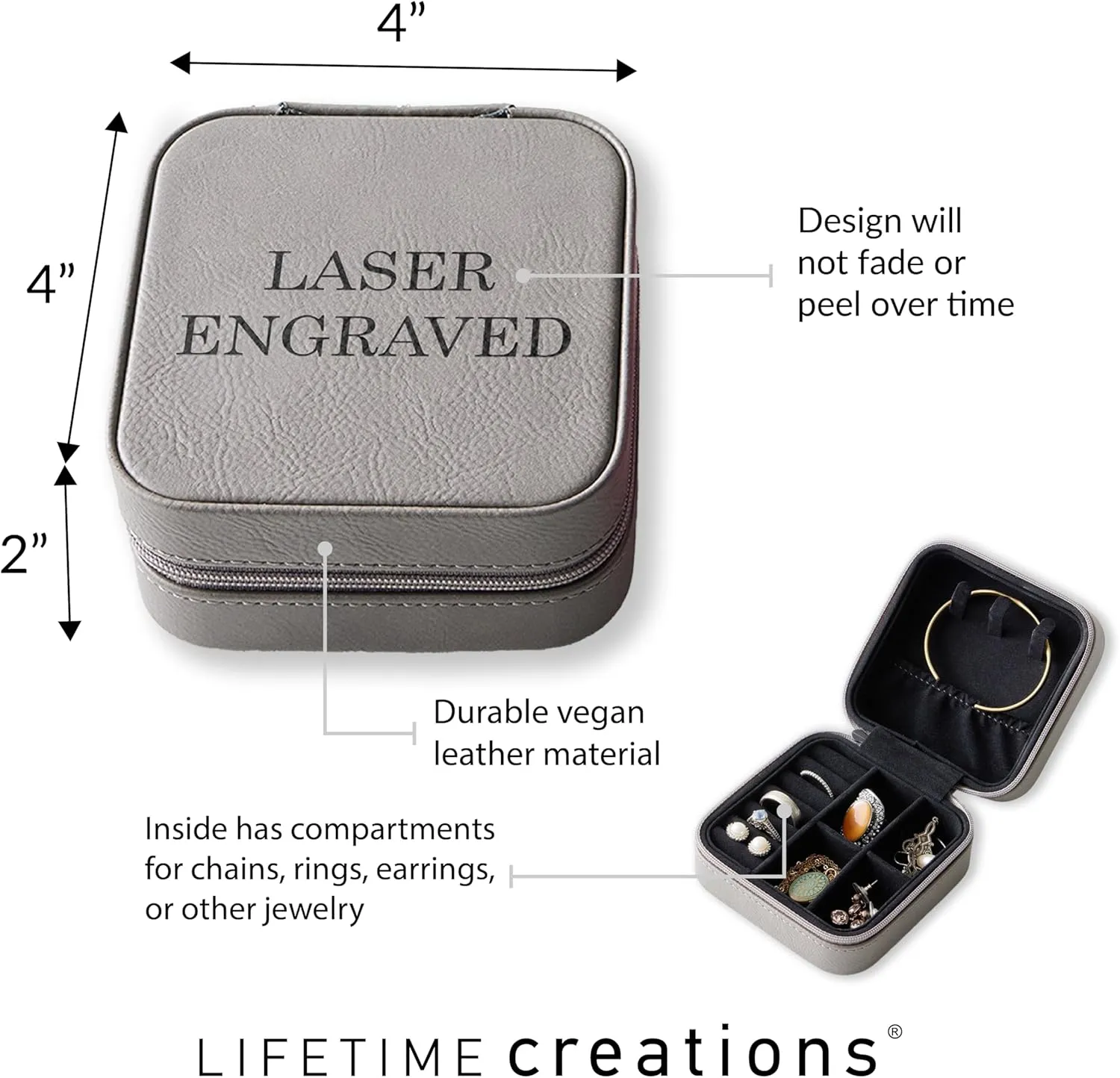 Lifetime Creations Personalized Travel Jewelry Box - Custom Vegan Leather Small Case Organizer with Name for Necklaces, Bracelets, Birthday Gifts for Women, Mom, Girls - Mint