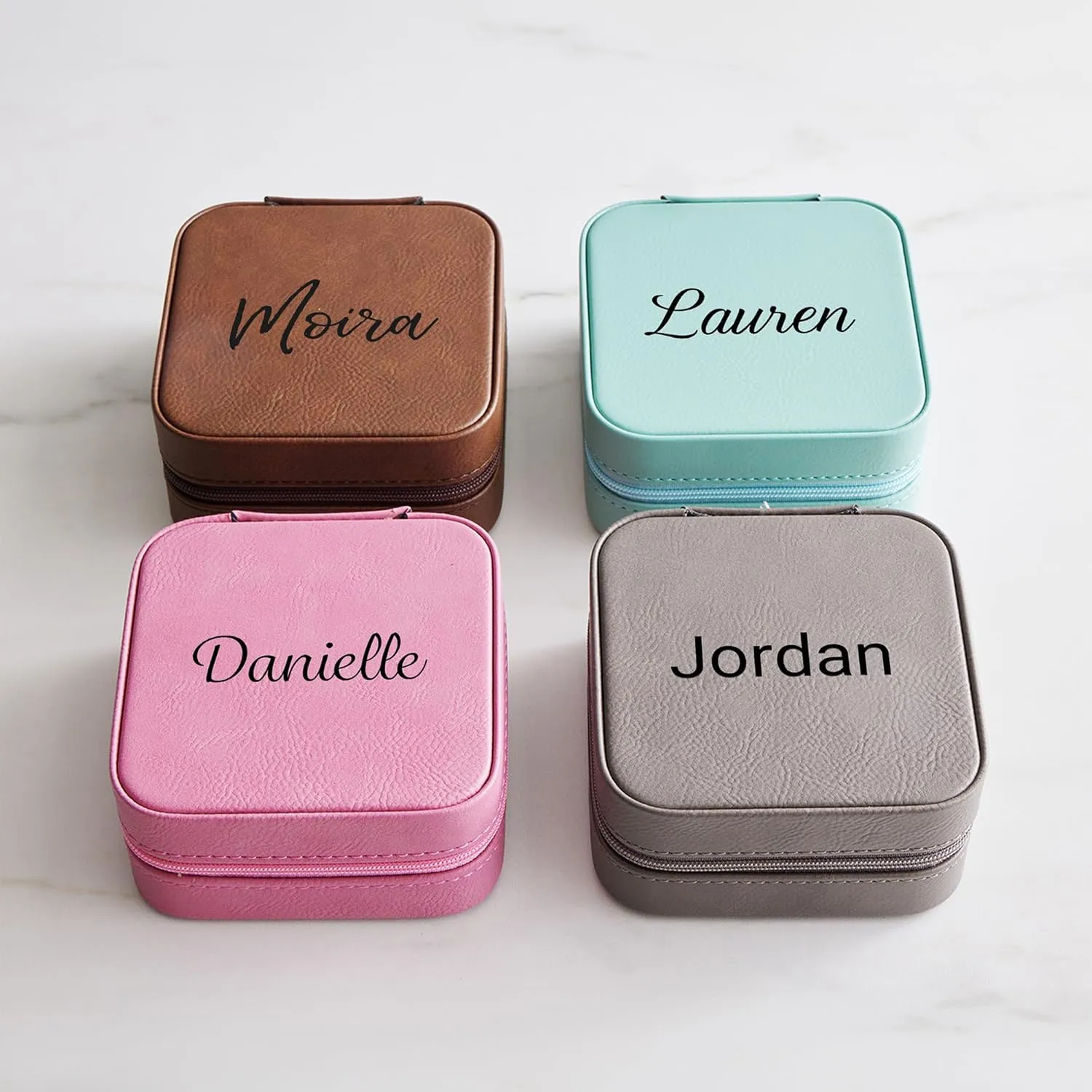 Lifetime Creations Personalized Travel Jewelry Box - Custom Vegan Leather Small Case Organizer with Name for Necklaces, Bracelets, Birthday Gifts for Women, Mom, Girls - Mint