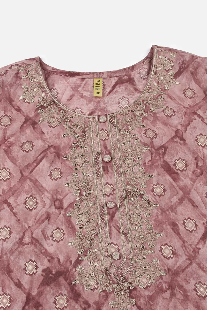 Mauve Silk Blend Ombre Straight Kurta Trousers With Dupatta
