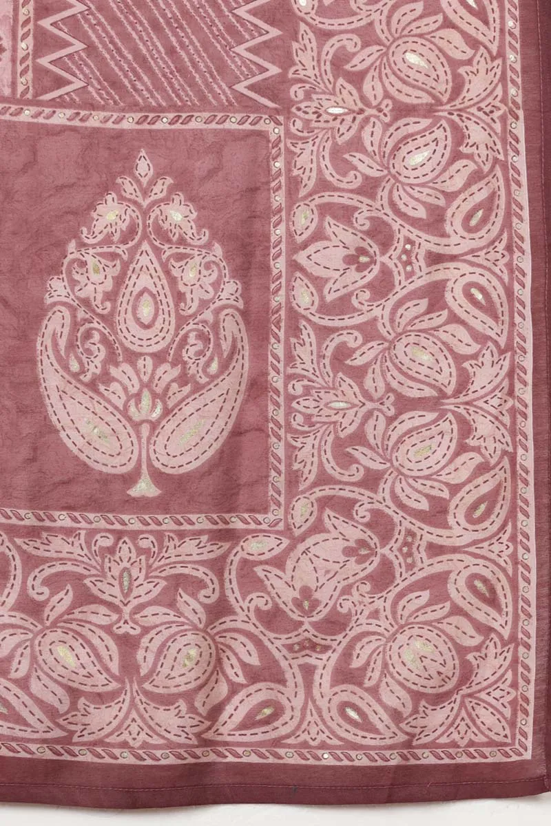 Mauve Silk Blend Ombre Straight Kurta Trousers With Dupatta