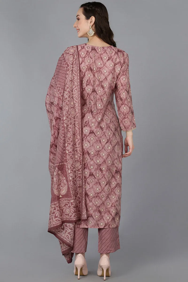 Mauve Silk Blend Ombre Straight Kurta Trousers With Dupatta