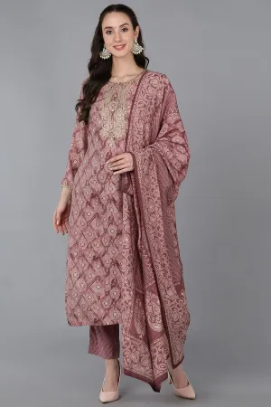 Mauve Silk Blend Ombre Straight Kurta Trousers With Dupatta