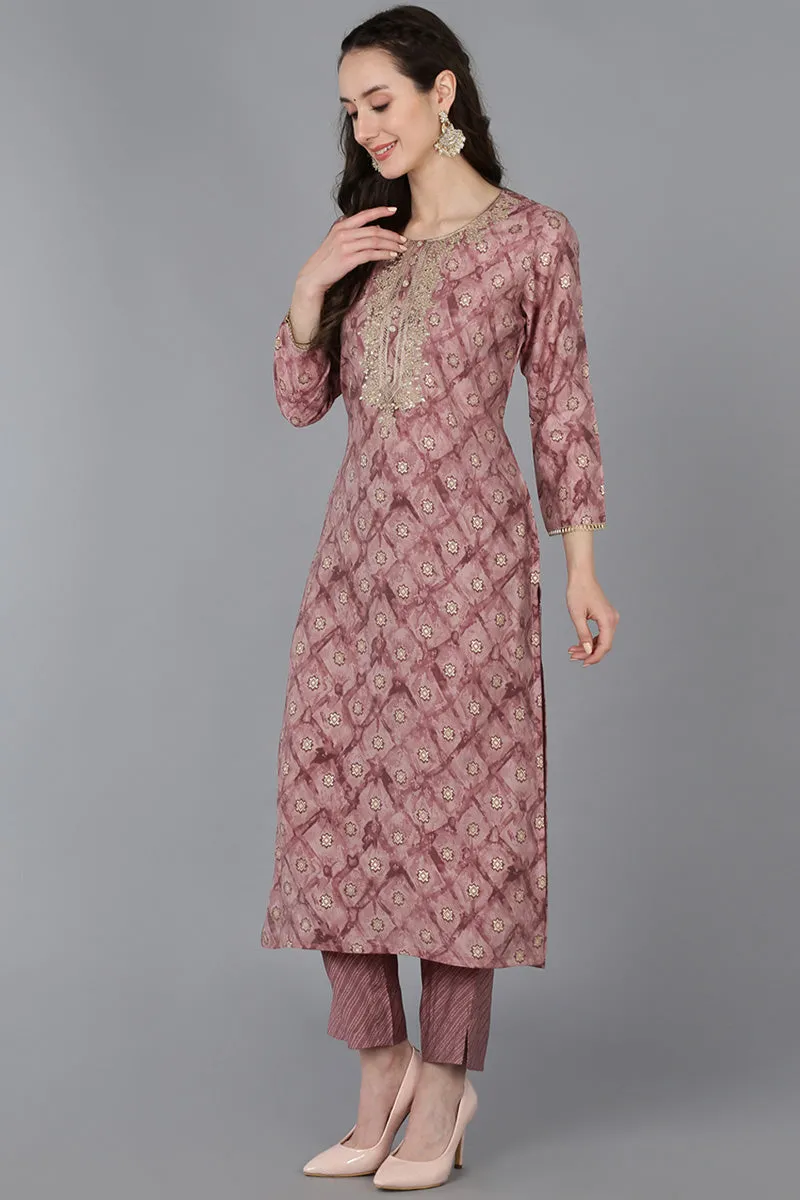 Mauve Silk Blend Ombre Straight Kurta Trousers With Dupatta