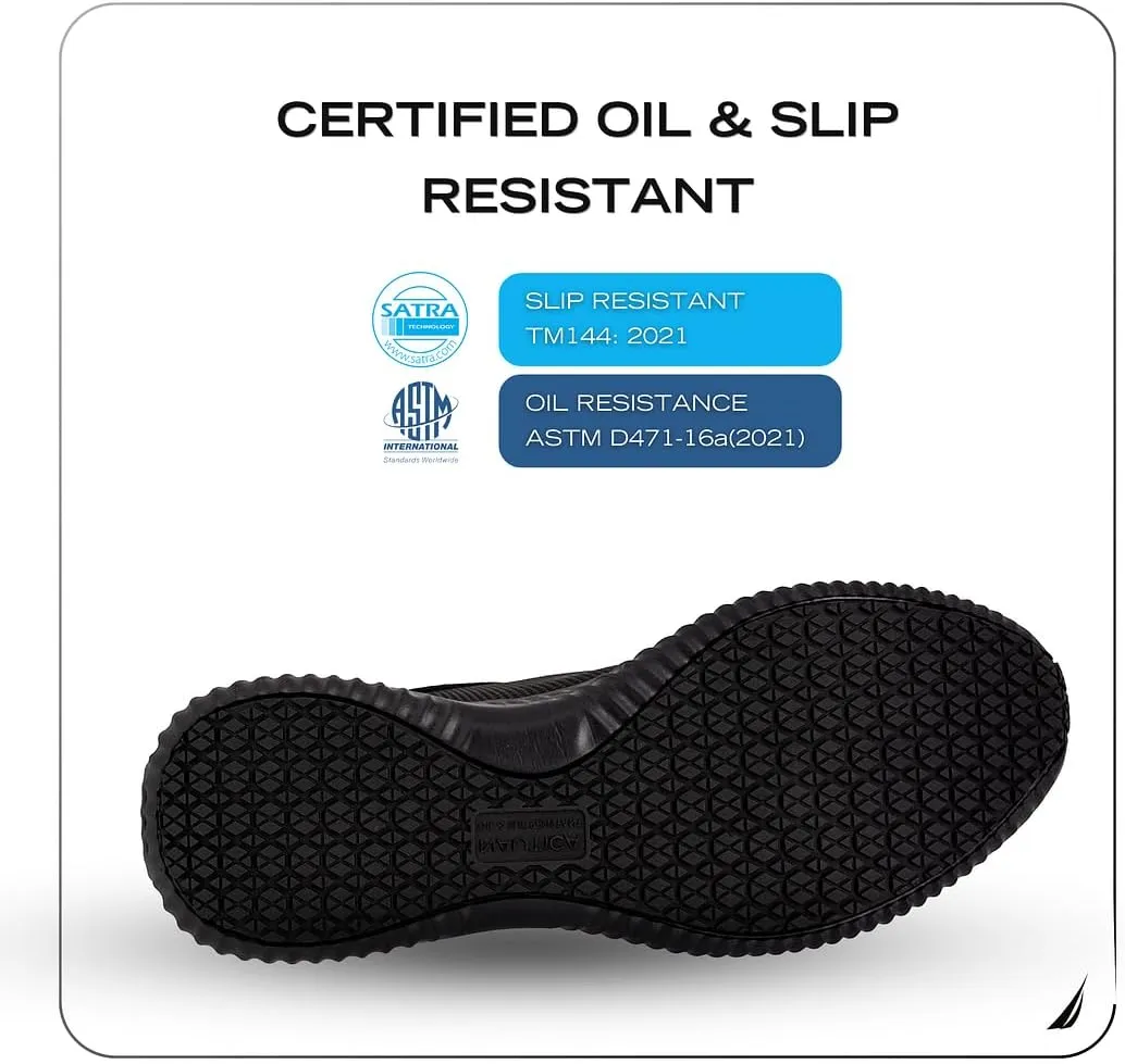 Nautica Slip On Black Non Slip Work Shoes, Safety Water Resistant Chef Kitchen Trabajo Zapatos Restaurant or Food Service Sneakers - Comfortable and Lightweight for Men and Women