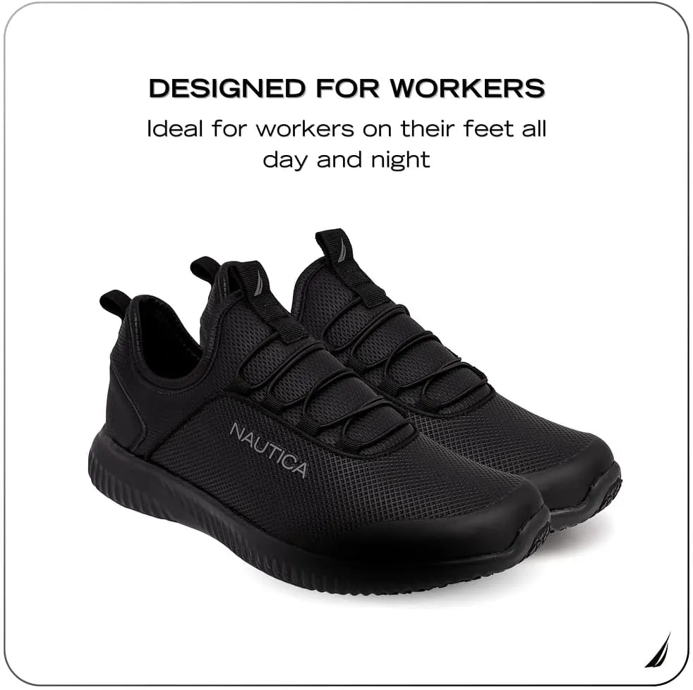 Nautica Slip On Black Non Slip Work Shoes, Safety Water Resistant Chef Kitchen Trabajo Zapatos Restaurant or Food Service Sneakers - Comfortable and Lightweight for Men and Women