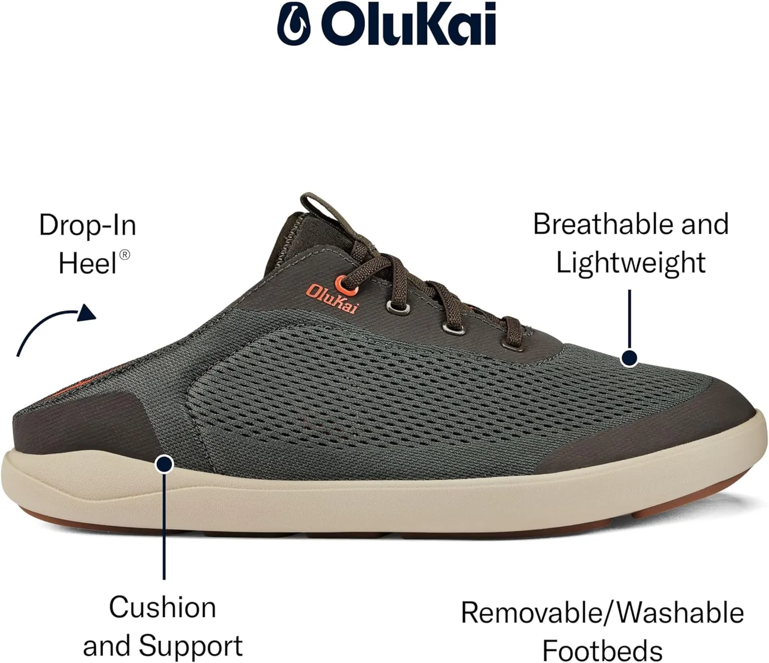 OLUKAI Moku Pae Men's Boat Shoes, Water Resistant & Breathable Mesh, Easy Slip On Design, Quick-Drying & Enhanced Traction