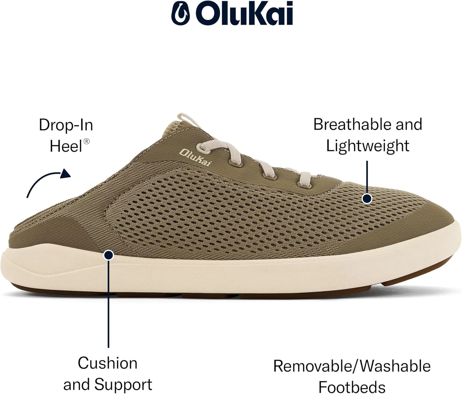 OLUKAI Moku Pae Men's Boat Shoes, Water Resistant & Breathable Mesh, Easy Slip On Design, Quick-Drying & Enhanced Traction