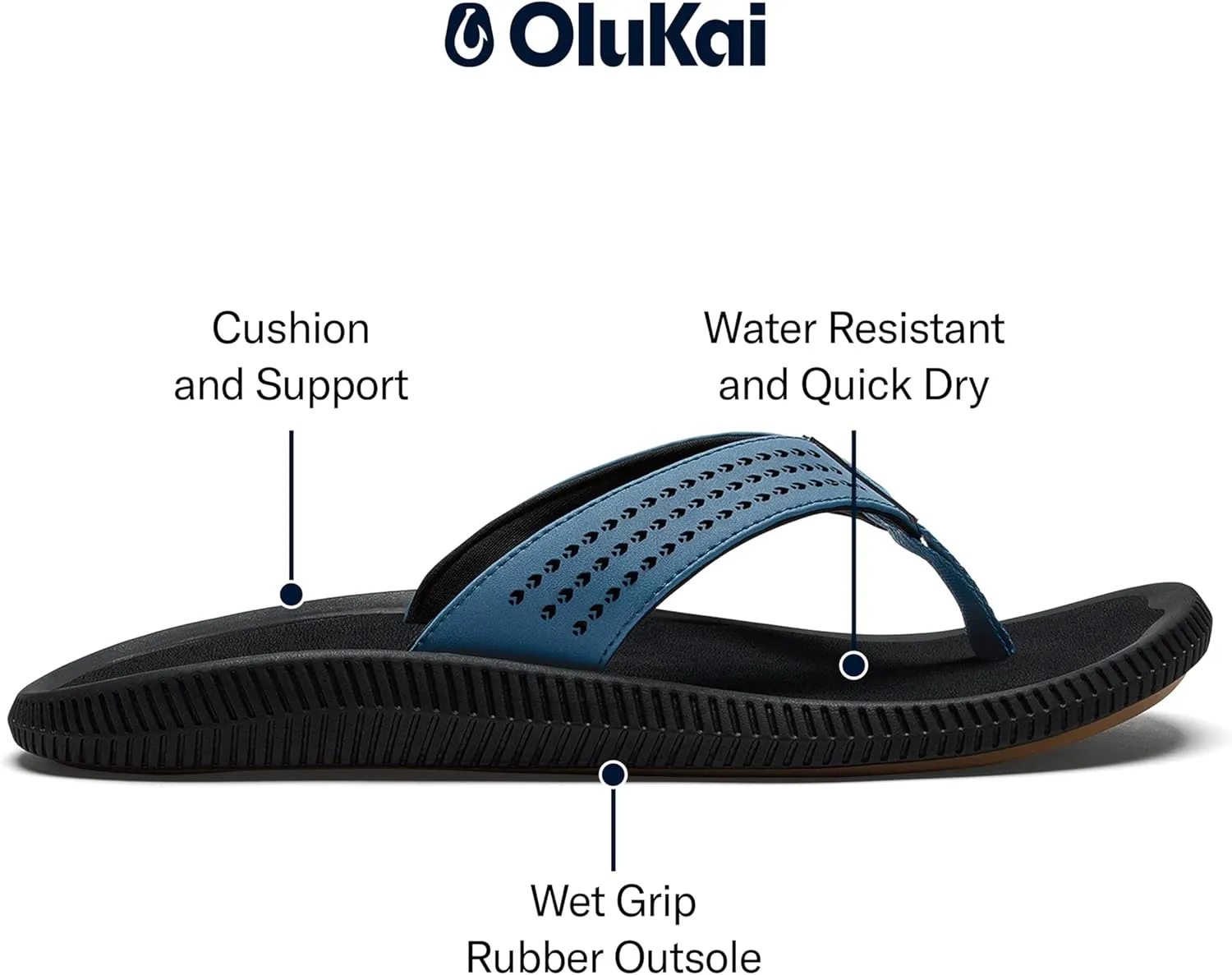 OLUKAI Ulele Men's Beach Sandals, Water Resistant Flip Flops, Arch Support & Comfort Fit, Lightweight & Durable, Enhanced Grip & Traction