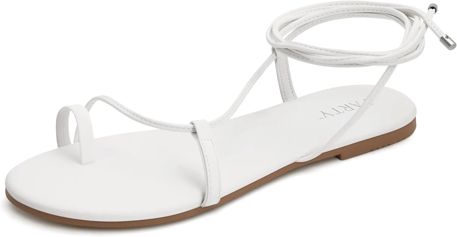 PARTY Women's Strappy Sandals Lace Up Flats Tie Up Shoes Wrap Flip Flop