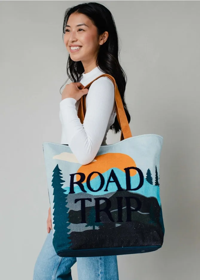 Road Trip Mountain Scene Large Tote