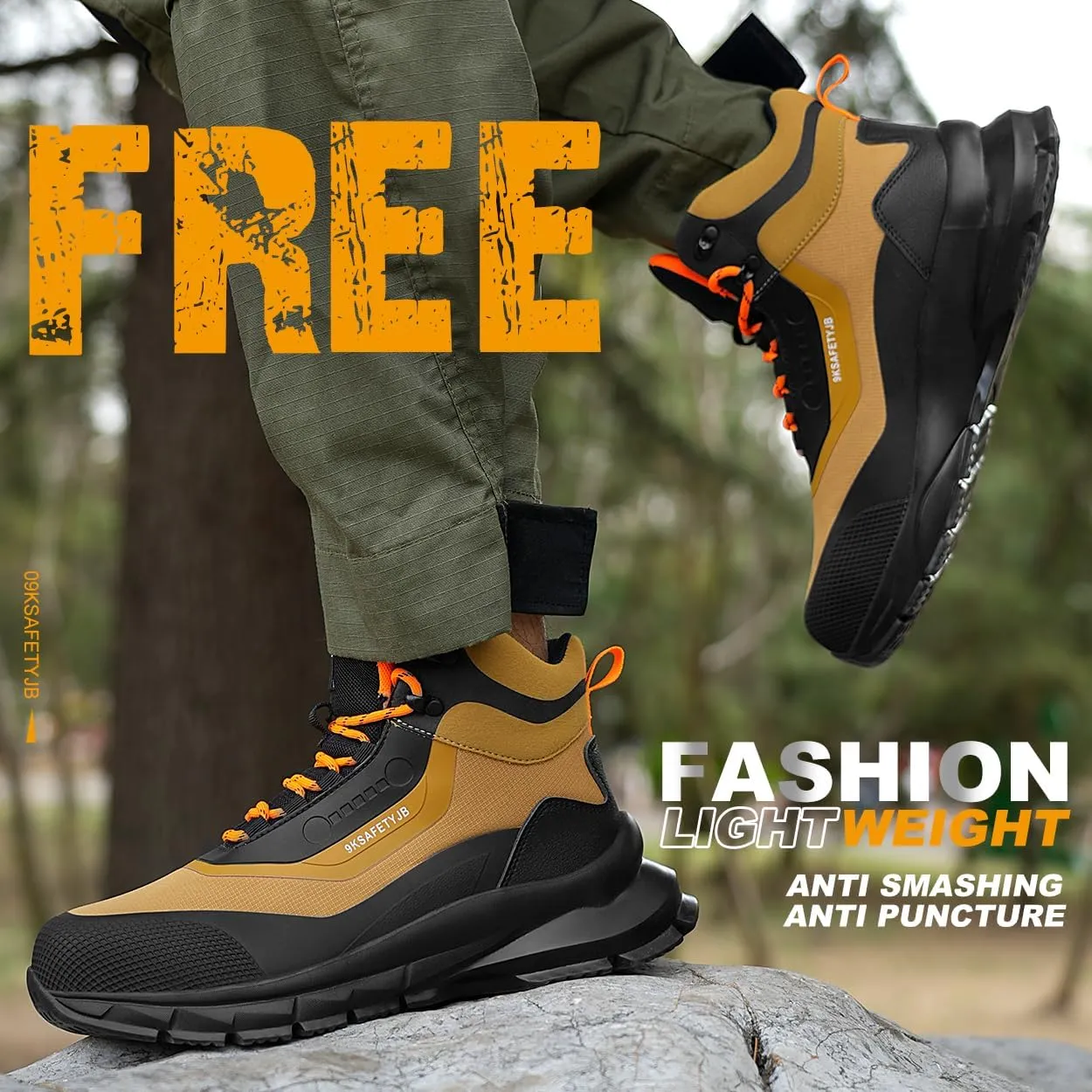 Steel Toe Shoes for Men Lightweight Water Resistant Work Boots Breathable Non-slip Safety Shoes Fashion Hiking Shoes