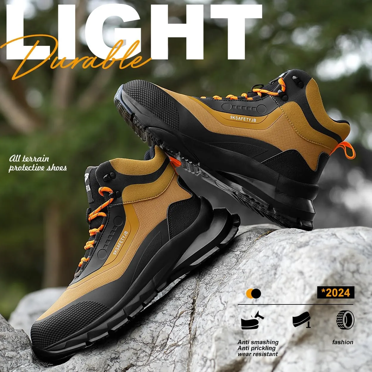 Steel Toe Shoes for Men Lightweight Water Resistant Work Boots Breathable Non-slip Safety Shoes Fashion Hiking Shoes