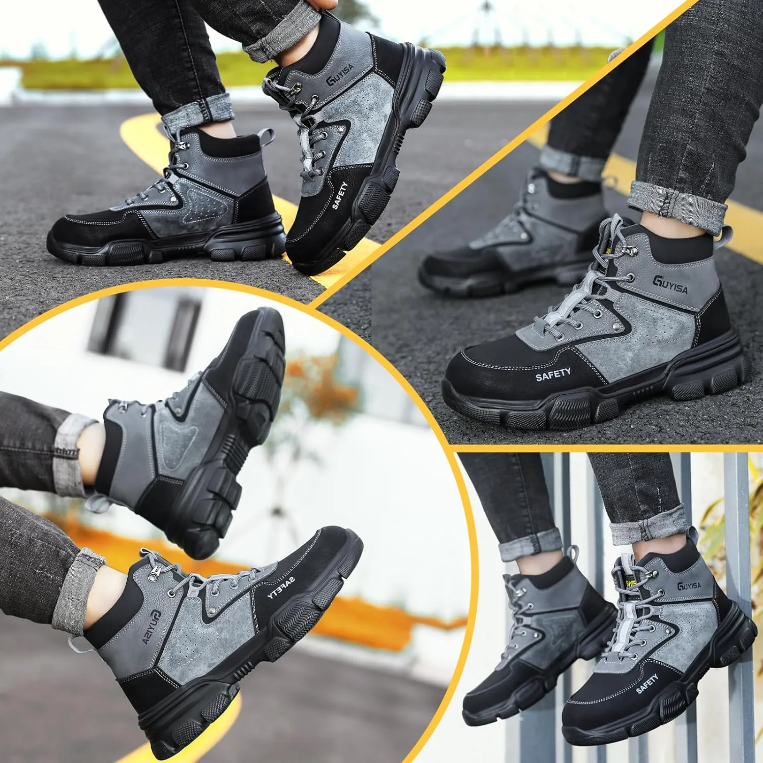 Steel Toe Work Boots for Men - Comfortable Lightweight Safety Shoes for Industry, Construction - Indestructible Fashionable Boots