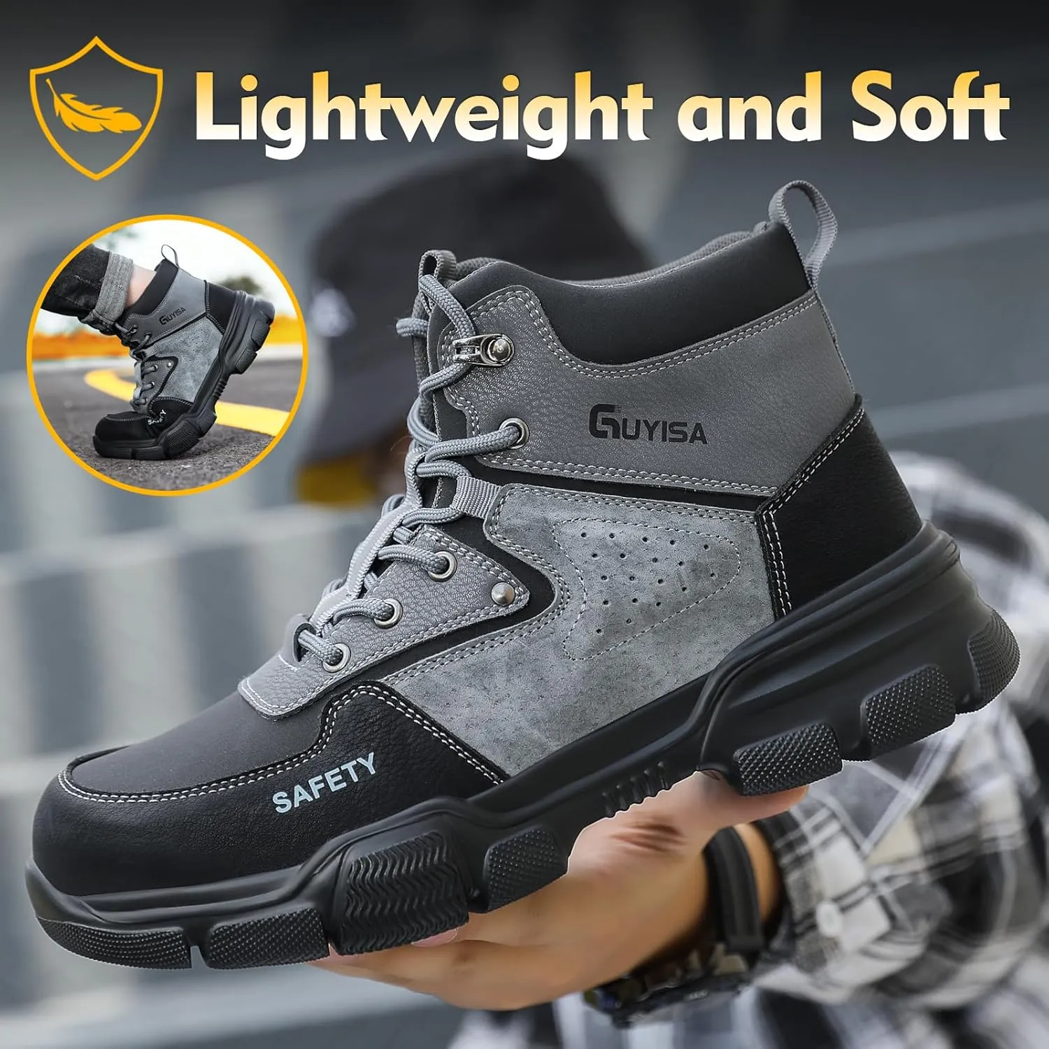 Steel Toe Work Boots for Men - Comfortable Lightweight Safety Shoes for Industry, Construction - Indestructible Fashionable Boots