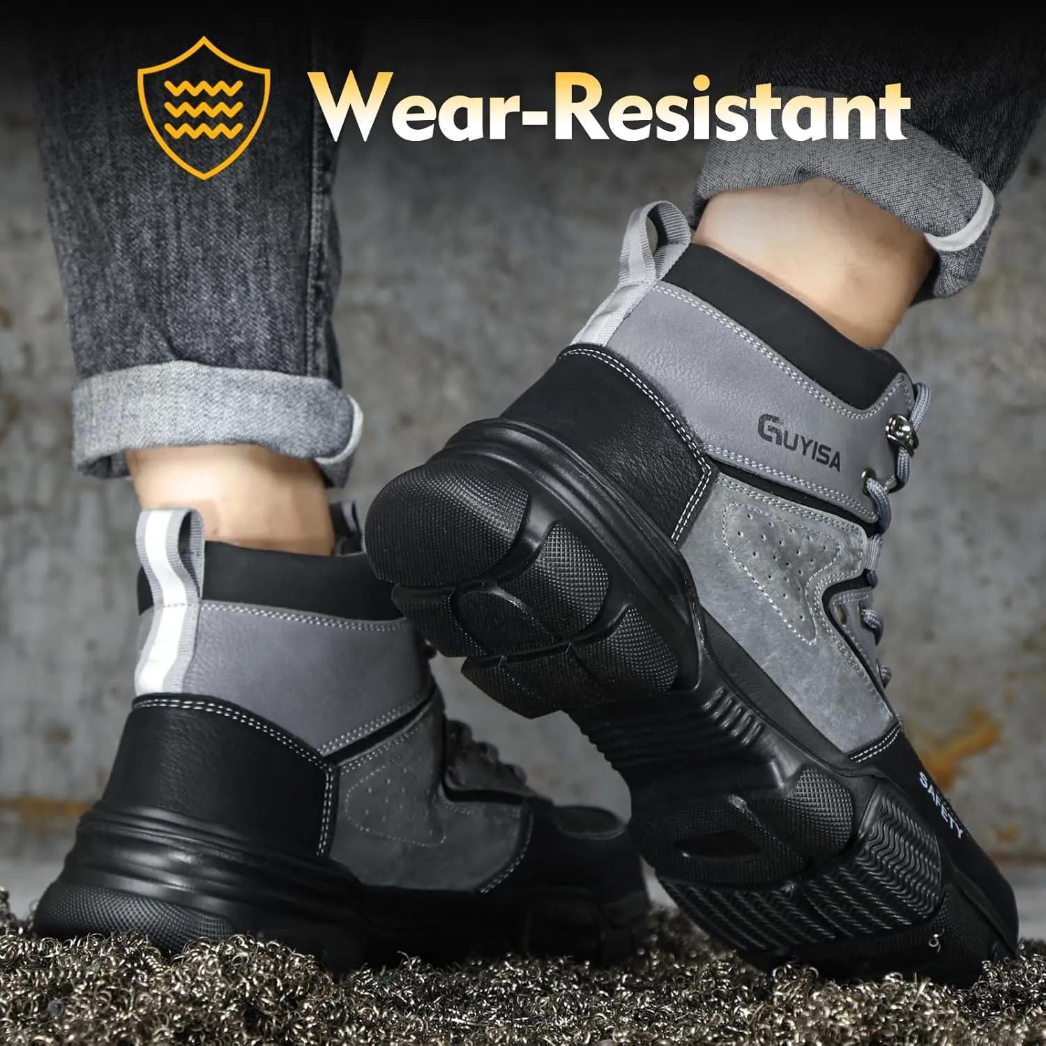 Steel Toe Work Boots for Men - Comfortable Lightweight Safety Shoes for Industry, Construction - Indestructible Fashionable Boots