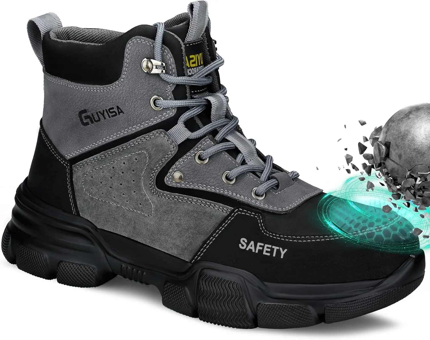 Steel Toe Work Boots for Men - Comfortable Lightweight Safety Shoes for Industry, Construction - Indestructible Fashionable Boots