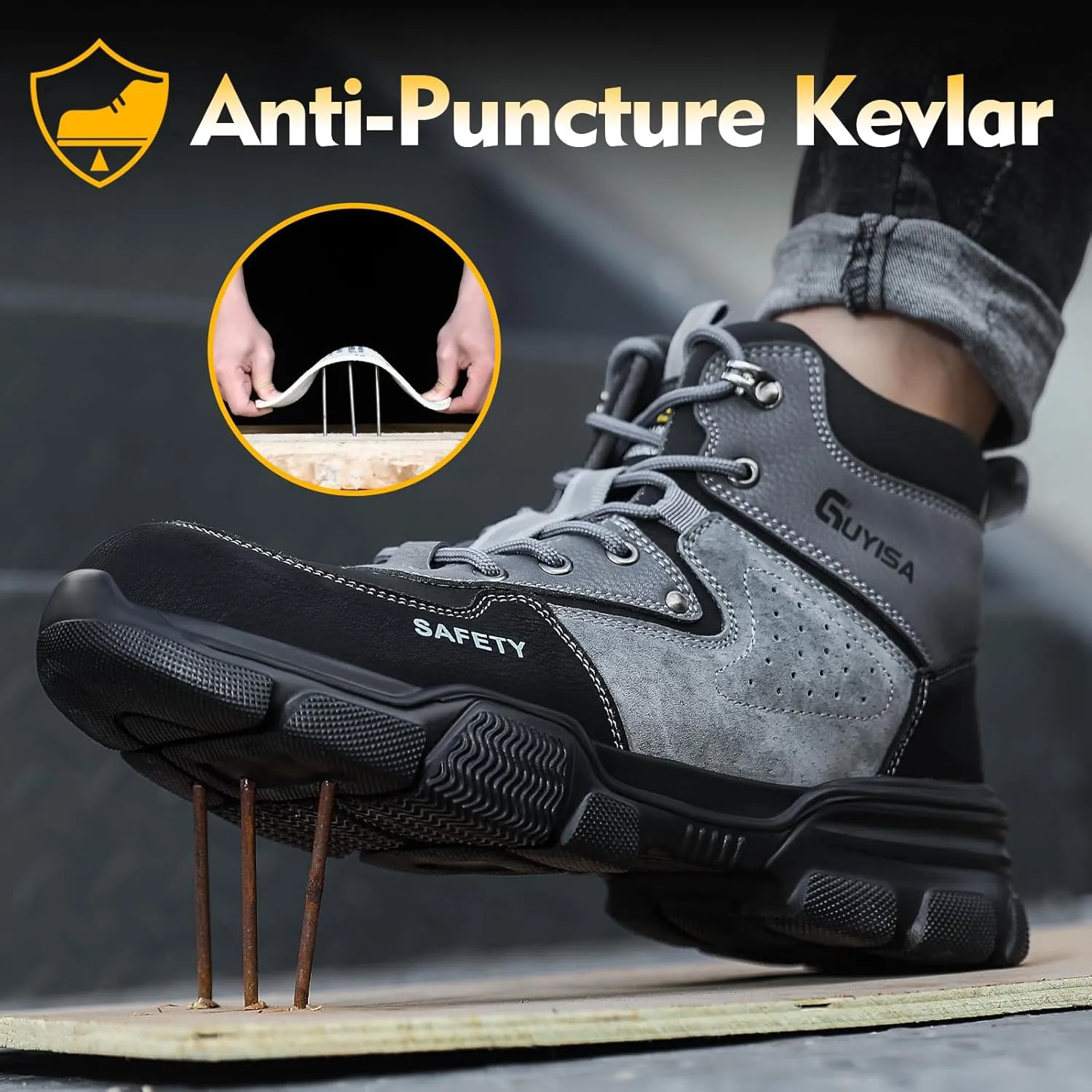 Steel Toe Work Boots for Men - Comfortable Lightweight Safety Shoes for Industry, Construction - Indestructible Fashionable Boots