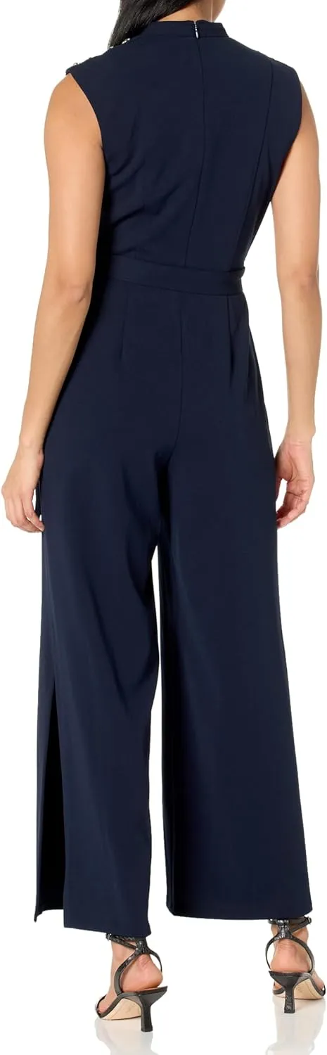 Tommy Hilfiger Women's Scuba Crepe Fabric Self-tie Belt V-neckline Dress