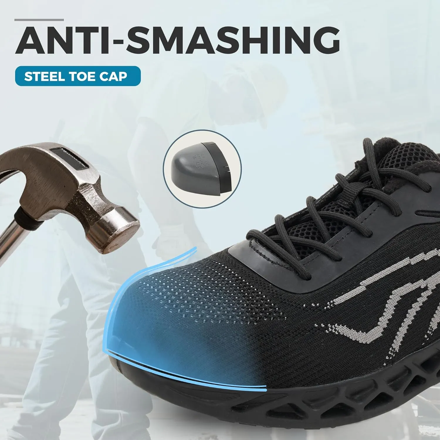 Ultra-Lightweight Steel Toe Shoes Water-Resistant, Slip-Resistant & Puncture-Proof Work Sneakers, Perfect for Construction, Warehouse, and Everyday Casual Wear